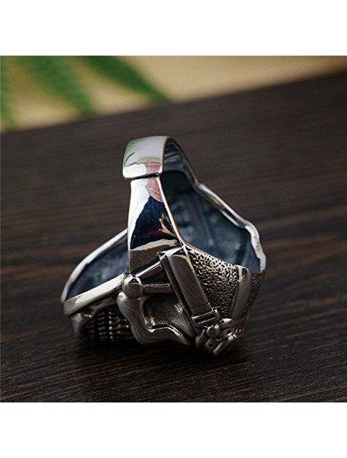 Forfox Gothic Two Tone 925 Sterling Silver Skull Pilot Head Open Ring with Gold Glasses for Men Boys,Adjustable