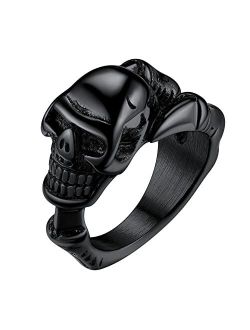 Richsteel Stainless Steel Skull Skeleton Ring for Men Women Size 7-14 Cocktail Party Biker Statement Halloween Ring(Gift Wrapped)