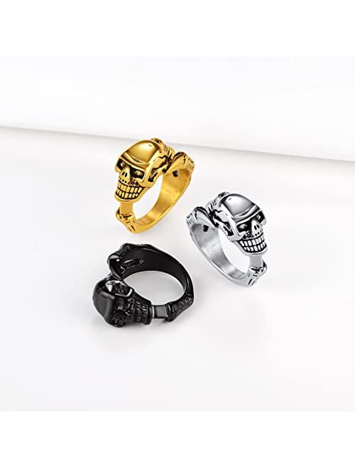 Richsteel Stainless Steel Skull Skeleton Ring for Men Women Size 7-14 Cocktail Party Biker Statement Halloween Ring(Gift Wrapped)