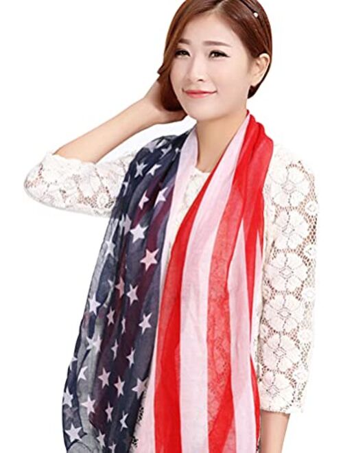Bellady Women Long Soft USA Patriotic Flag Print Star Scarf Beach Wrap Soft Lightweight American Flag Scarf