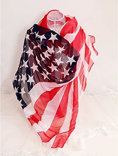 Bellady Women Long Soft USA Patriotic Flag Print Star Scarf Beach Wrap Soft Lightweight American Flag Scarf