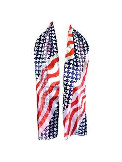 Rosemarie Collections Women's Red White And Blue 4th Of July American Flag Stars Stripes Fashion Scarf, 60"