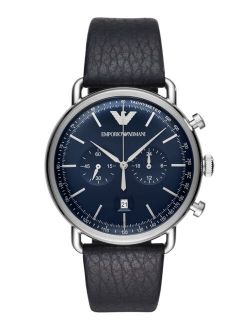Men's Chronograph Blue Leather Strap Watch 43mm