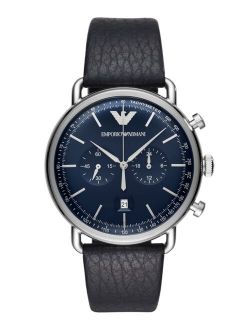 Men's Chronograph Blue Leather Strap Watch 43mm