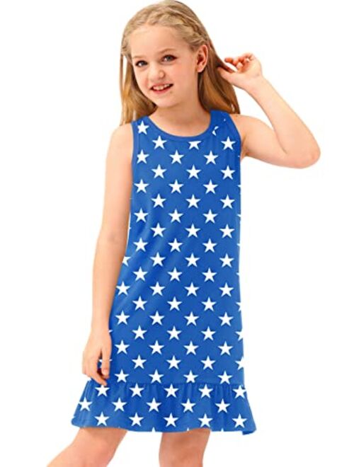 BesserBay Girl's Fourth of July American Flag Stars Midi Tank Patriotic Dress 3-12 Years