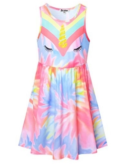 Sleeveless Summer Dresses for Girls Sun Swing Elastic Waist Dress with Pockets