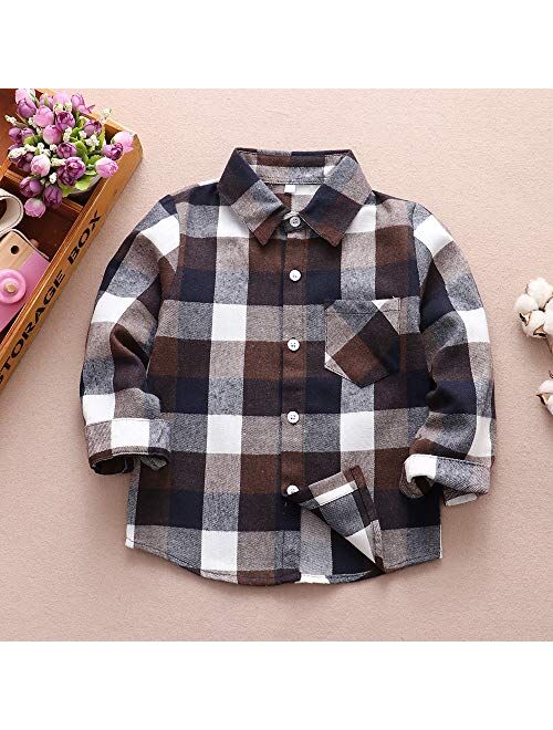 Jeinxcn Toddler Baby Boy Girl Plaid Shirt Long Sleeve Button Down Red Flannel Tops Clothes
