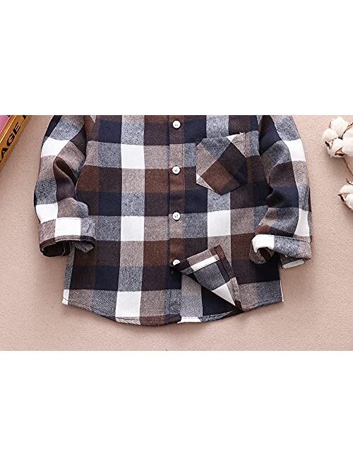 Jeinxcn Toddler Baby Boy Girl Plaid Shirt Long Sleeve Button Down Red Flannel Tops Clothes