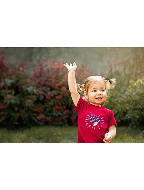 Wild and Happy Kids Fourth of July 4th T Shirt USA American Flag Tshirt Patriotic Toddler Girls