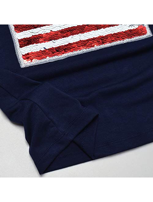 Jxstar Girls 4th July Shirts Flip Sequin American Flag T-Shirt Tops Short Sleeve Summer Clothes