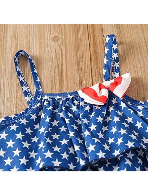 Ammengbei 4th of July Toddler Baby Girls Independence Day Outfit Stars Stripe Halter Crop Tops+Shorts 2Pcs Patriotic Clothes Set