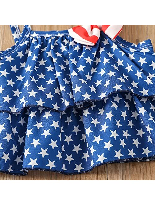 Ammengbei 4th of July Toddler Baby Girls Independence Day Outfit Stars Stripe Halter Crop Tops+Shorts 2Pcs Patriotic Clothes Set