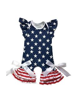 Qin.Orianna Baby Girl 4th of July Summer Ruffle One-Piece Romper Fly Sleeve Floral Printed Bodysuit Jumpsuit Outfit with Bows