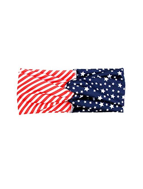 Popink American Flag Headband Bandana Red White Blue Star USA Non Slip Hair Band for Women 4th of July Decorations