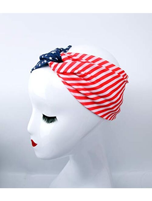 Popink American Flag Headband Bandana Red White Blue Star USA Non Slip Hair Band for Women 4th of July Decorations