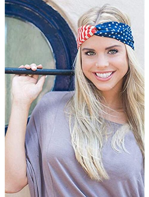 Huachi American Flag Women Headbands Twist, 4th of July Hair Accessories