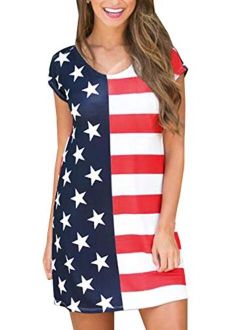 For G and PL Women's July 4th American Flag Short Sleeve T Shirt Dress