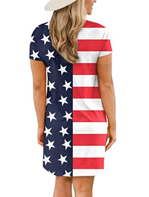 For G and PL Women's July 4th American Flag Short Sleeve T Shirt Dress