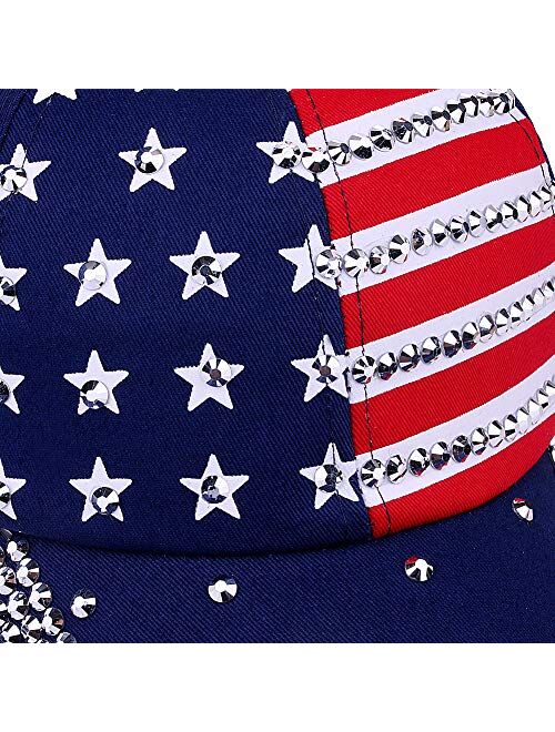 oaesc Patriotic American Flag Baseball Cap USA Bling Sparkle Hat for Men Women 4th July Summer Sun Cap