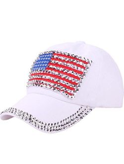 CRUOXIBB USA Bling Baseball Cap Sparkle American Flag Hat for Men Women Hip Hop Caps