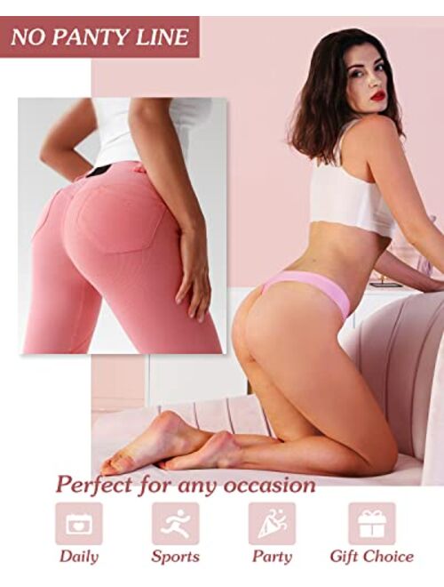 Fosexyou Seamless Thongs for Women Pack of 6, Breathable Low Rise Underwear, Sexy T-Back No Show Thong Panties for Ladies