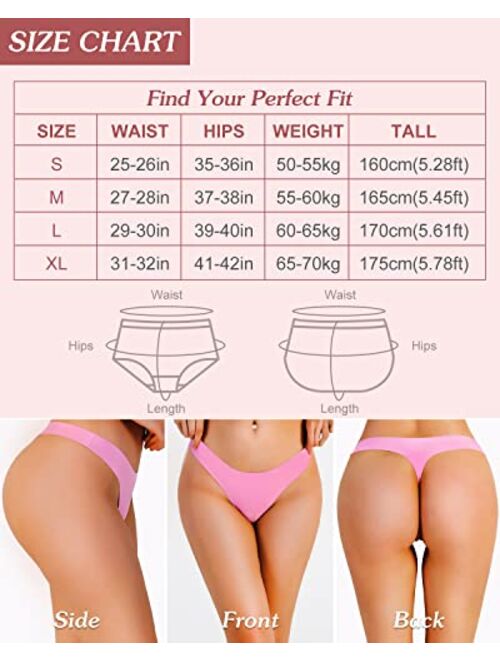 Fosexyou Seamless Thongs for Women Pack of 6, Breathable Low Rise Underwear, Sexy T-Back No Show Thong Panties for Ladies