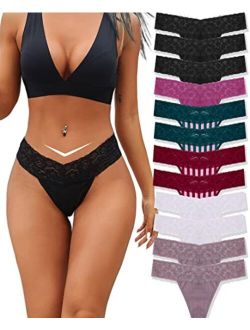 Beready 12 Pack Cotton Thongs for Women Sexy V-waist Lace Women’s Underwear Breathable No Show T-back Tanga Panties