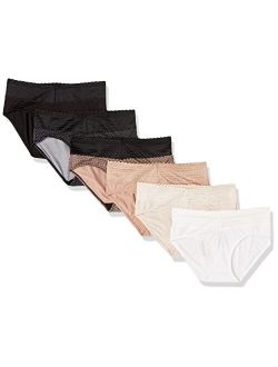 Women's Blissful Benefits Dig-Free Comfort Waistband with Lace Microfiber Hipster 6-Pack Ru1796w