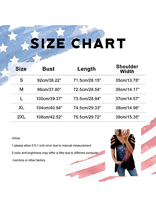 TAKEYAL Women USA Flag Printed July 4th T Shirts Summer Casual Tie Knot Front Shirt Cold Shoulder Tunic Top