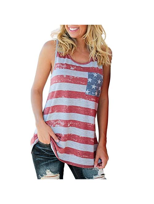 TAKEYAL Women USA Flag Printed July 4th T Shirts Summer Casual Tie Knot Front Shirt Cold Shoulder Tunic Top