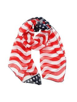 Sp Sophia Collection USA Soft Sheer Patriotic American Women's Flag Scarf