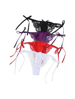 N\A 8 Pack Women Sexy Lace Thong Bowknot Ribbons Side Tie Adjustable Lace G-string Thong Cute Panties