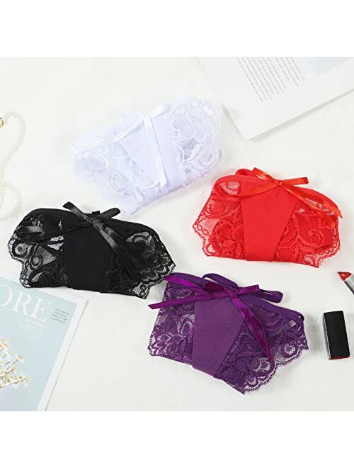 N\\A 8 Pack Women Sexy Lace Thong Bowknot Ribbons Side Tie Adjustable Lace G-string Thong Cute Panties