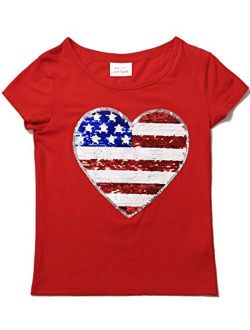 HH Family 4th of July Shirts for Girls Patriotic American Flag Kids Clothing