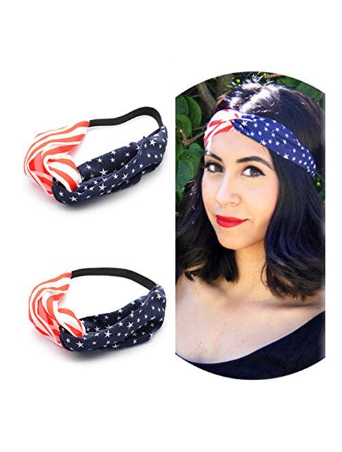 HAOYOU American Flag Red White Blue Patriotic Bandana for Women 4th of July Decorations (Rabbit Ears), 1 Count (Pack of 1)