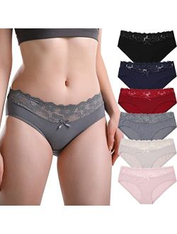 BIONEK Womens underwear cotton- Sexy Lace Hipster bikini Panties Cheeky Soft 6 Pack/3 Pack S-XL