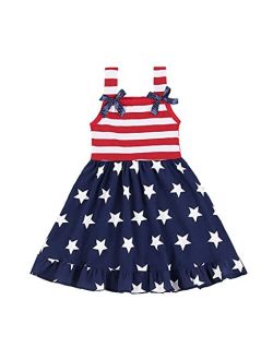Cm C&M Wodro Toddler Baby Girls Summer Outfit Stars and Stripes Bow-Knot Dress Independent's Day Suits