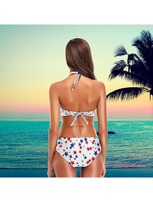 Naanle Women's American Flag Stars 2 Pcs High Waist Halter Swimsuit Bikini Set