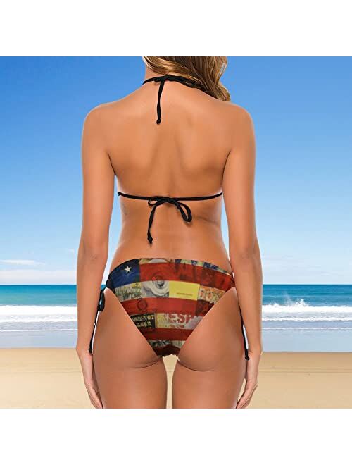 Adugen Origei Bikini American Flag, Damage, History Bathing Suit Women's Swimwear One-Piece Swimsuit Tummy Control Swimsuits S