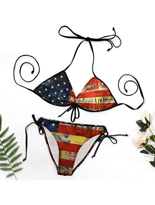 Adugen Origei Bikini American Flag, Damage, History Bathing Suit Women's Swimwear One-Piece Swimsuit Tummy Control Swimsuits S