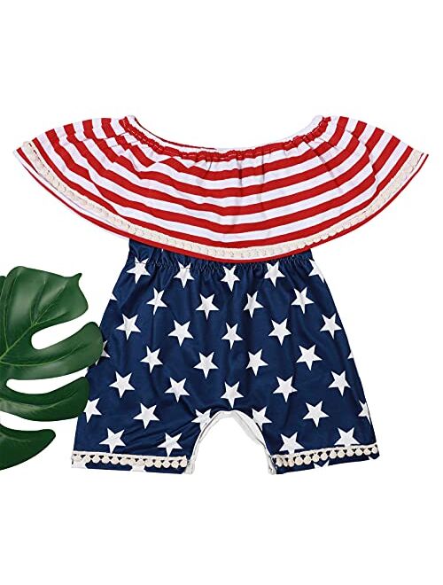 UNIQUEONE 4th of July Toddler Baby Girl Romper American Flag Stars Stripes Romper Jumpsuit