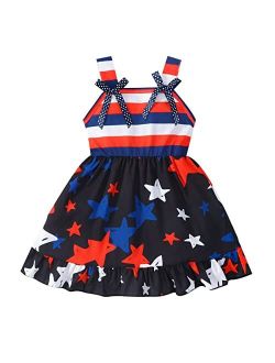 RETSUGO 4th of July Girl Dresses Independence Day Outfit Baby Girls American Flag Stars Stripes Patriotic Dress Clothes