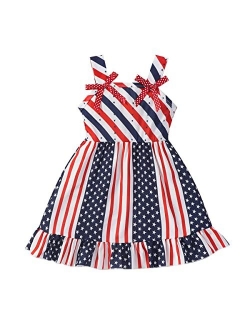 RETSUGO 4th of July Girl Dresses Independence Day Outfit Baby Girls American Flag Stars Stripes Patriotic Dress Clothes
