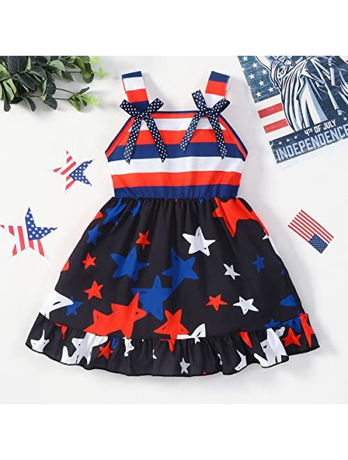 RETSUGO 4th of July Girl Dresses Independence Day Outfit Baby Girls American Flag Stars Stripes Patriotic Dress Clothes