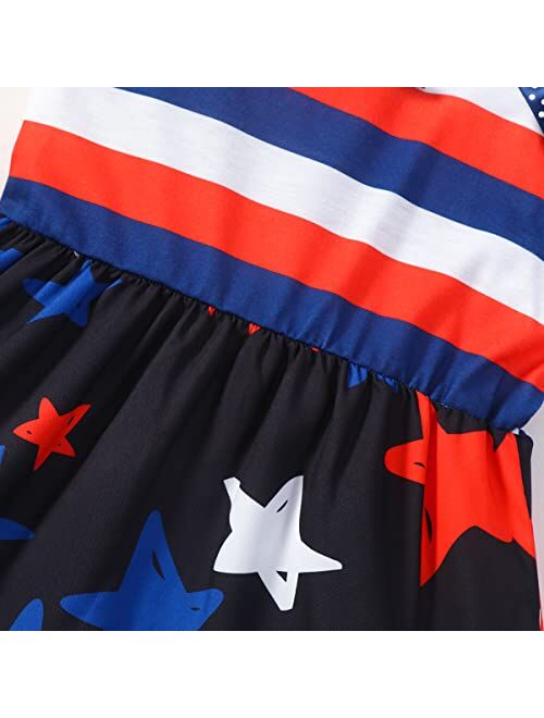 RETSUGO 4th of July Girl Dresses Independence Day Outfit Baby Girls American Flag Stars Stripes Patriotic Dress Clothes
