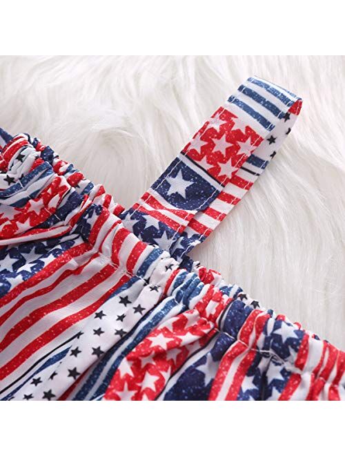 Ammengbei 4th of July Toddler Baby Girls Independence Day Outfit Stars Stripe Ruffle Crop Tops+Denim Shorts 2PCS Patriotic Set