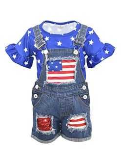 Unique Baby Girls 4th of July Patriotic Flag Overalls Outfit