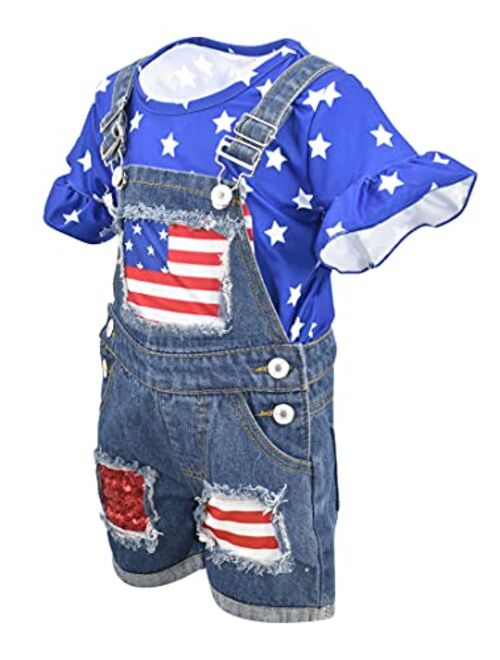 Unique Baby Girls 4th of July Patriotic Flag Overalls Outfit