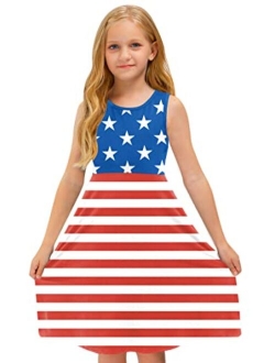 BesserBay Girl's Fourth of July American Flag Dress Stars Stripes Swing Midi Tank Dress 4-14 Years