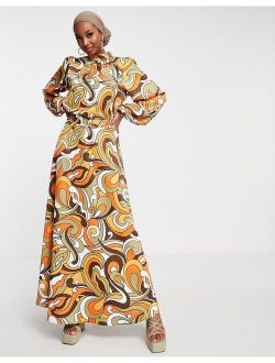 Flounce London satin maxi skirt in tonal swirl print - part of a set